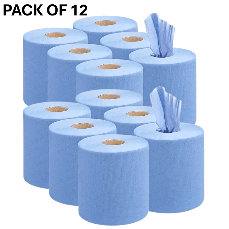 TEMU 12pcs , Centrefeed Blue Roll, 2 Ply, Strong & Absorbent Kitchen Rolls, Embossed Paper Towels, Multi Fold Double Layer Tissue Roll, Household