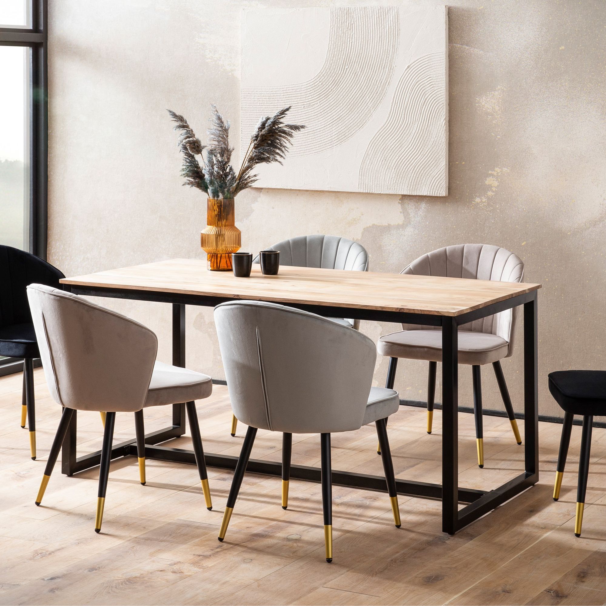 Dining Table 120x60x76 Cm Solid Acacia Wood And Metal, Loft- Table With Metal Legs, Small Industrial Wood Table, Rectangular Dining Table For Dining Room