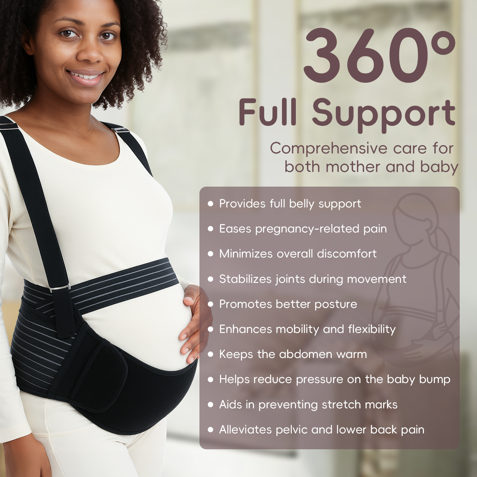 5-in-1 Maternity Support Belt for Pregnancy & Postpartum – Adjustable No-Slip Belly Band with Shoulder Straps, Breathable Mesh Fabric, Relieves Back, Pelvic & Hip Pain, Elastic Abdominal Strap with Cross-Back Design – Beige XL – Comfortable Lightweight Belly Support Belt for Labour, Recovery, Everyday Use