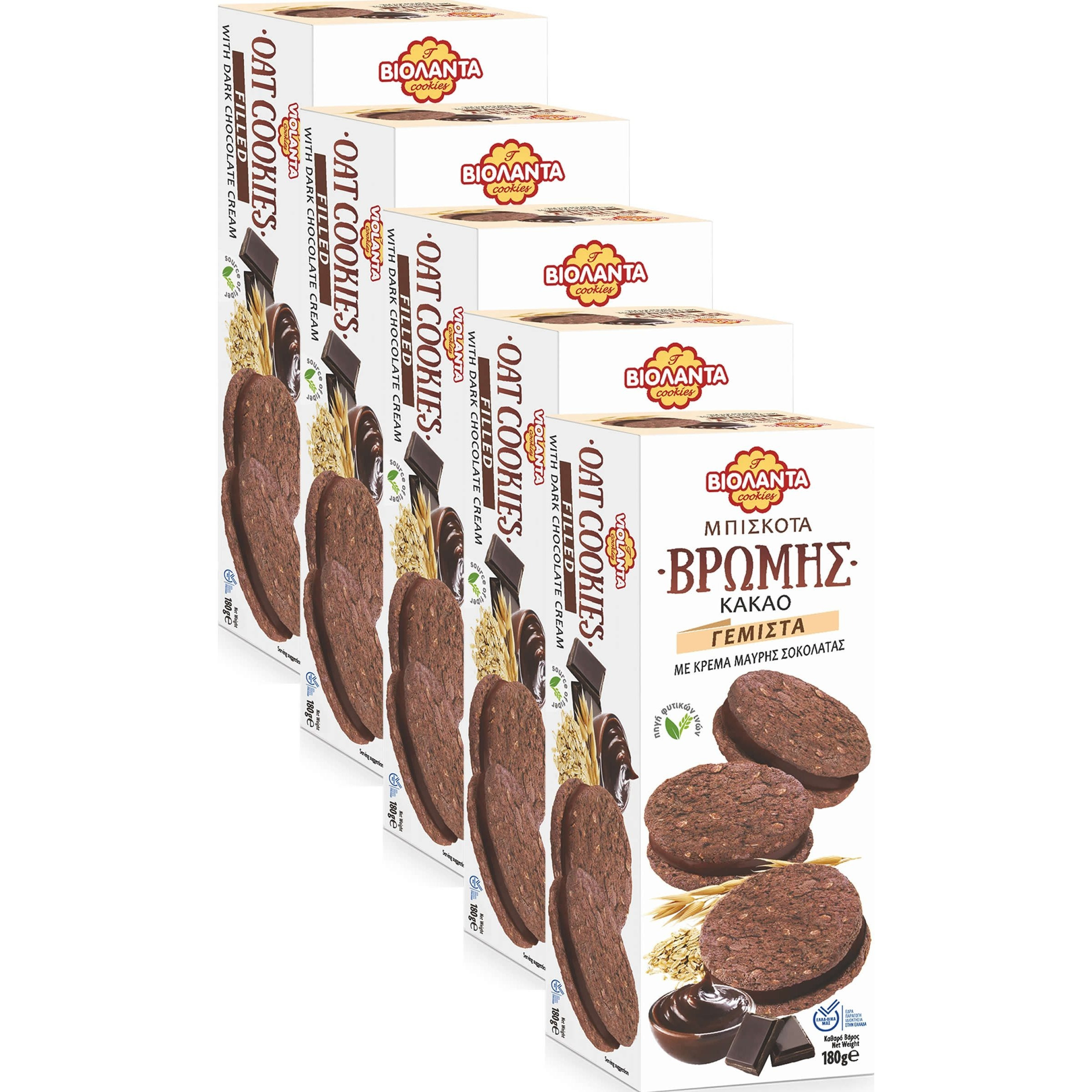 Image of Cocoa Oat Double Filled With Dark Chocolate Cream, High-fiber From Greece, 5×180g (900g)