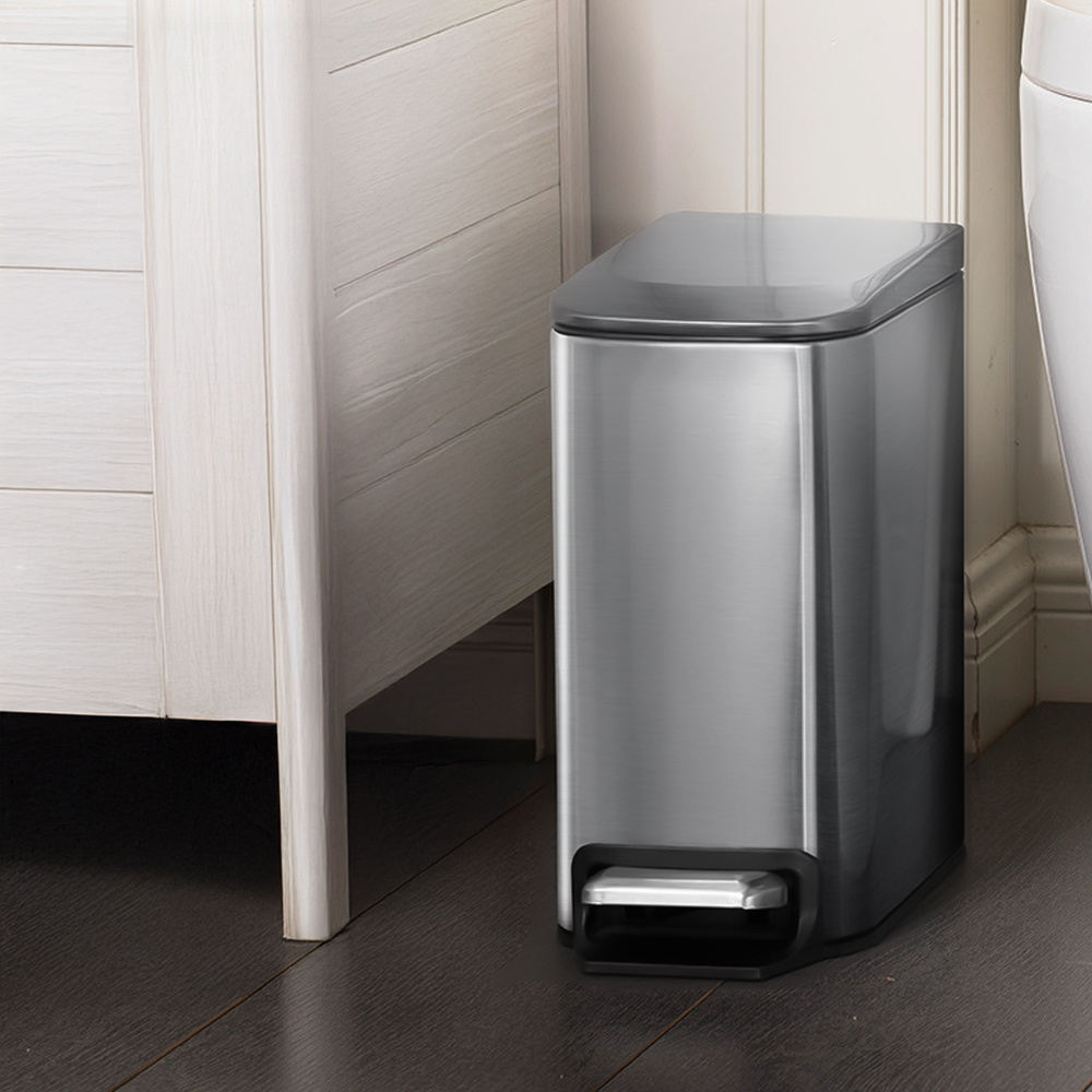 TEMU 6l Stainless Steel Garbage Storage Bin, Hotel Kitchen Bathroom, Office Trash Can, Grey Foot Pedal Trash Can, Narrow Slit Garbage Storage Basket