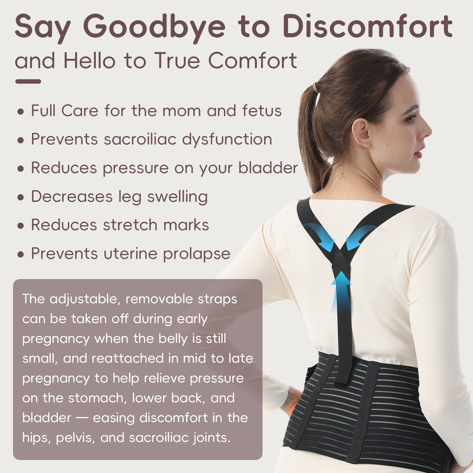 5-in-1 Maternity Support Belt for Pregnancy & Postpartum – Adjustable No-Slip Belly Band with Shoulder Straps, Breathable Mesh Fabric, Relieves Back, Pelvic & Hip Pain, Elastic Abdominal Strap with Cross-Back Design – Beige XL – Comfortable Lightweight Belly Support Belt for Labour, Recovery, Everyday Use