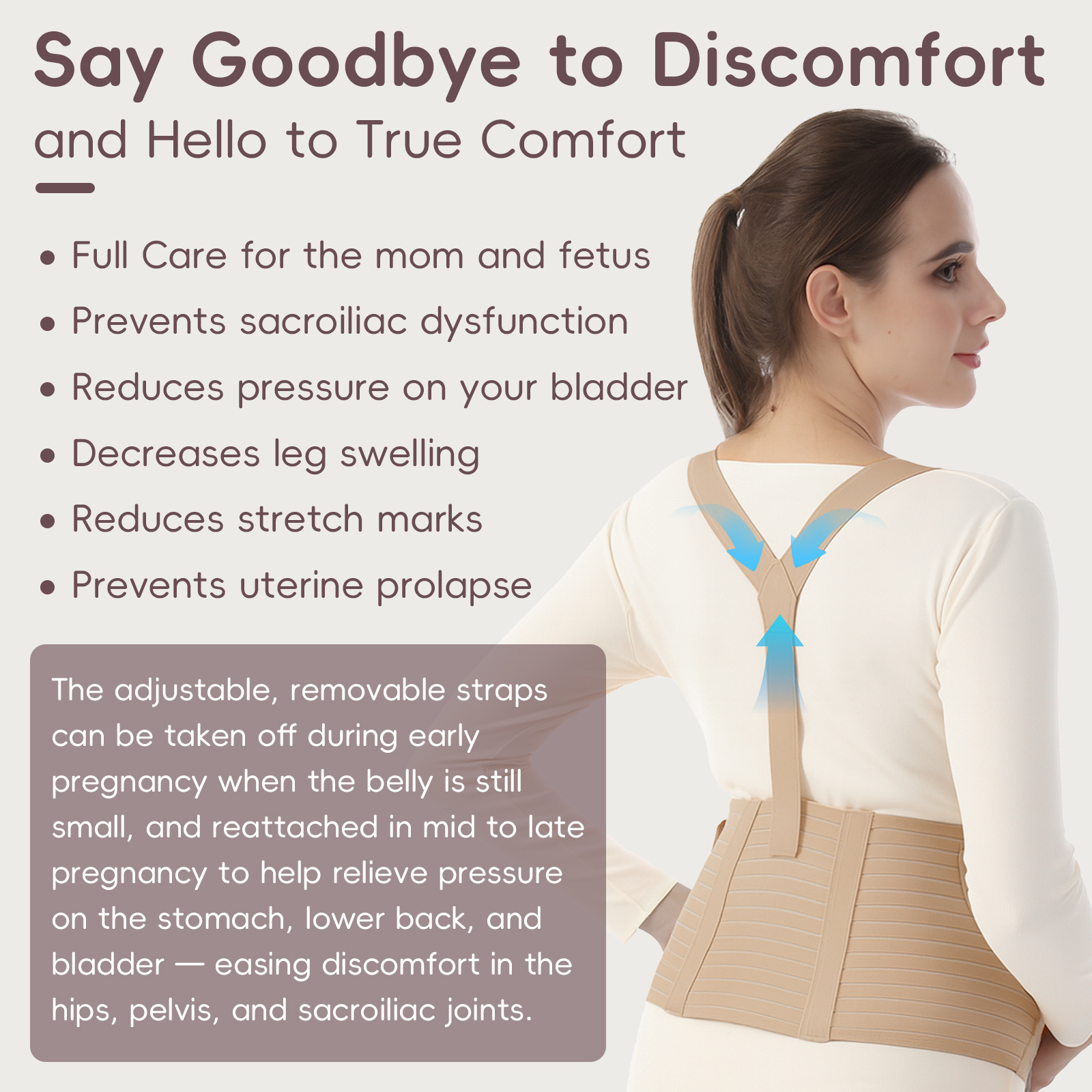 5-in-1 Maternity Support Belt for Pregnancy & Postpartum – Adjustable No-Slip Belly Band with Shoulder Straps, Breathable Mesh Fabric, Relieves Back, Pelvic & Hip Pain, Elastic Abdominal Strap with Cross-Back Design – Beige XL – Comfortable Lightweight Belly Support Belt for Labour, Recovery, Everyday Use