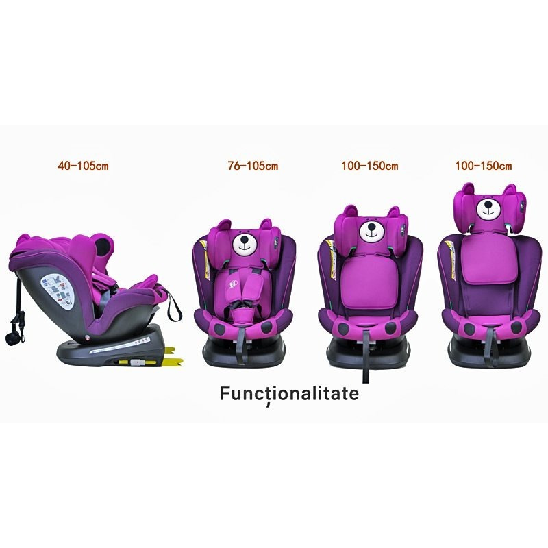 TWT Plus iSize Buf Boof UrsPurple Dječja sjedalica s ISOFIX-om, 360° rotirajuća, gornji pričvrsni remen, 0-36 kg, 40-150 cm