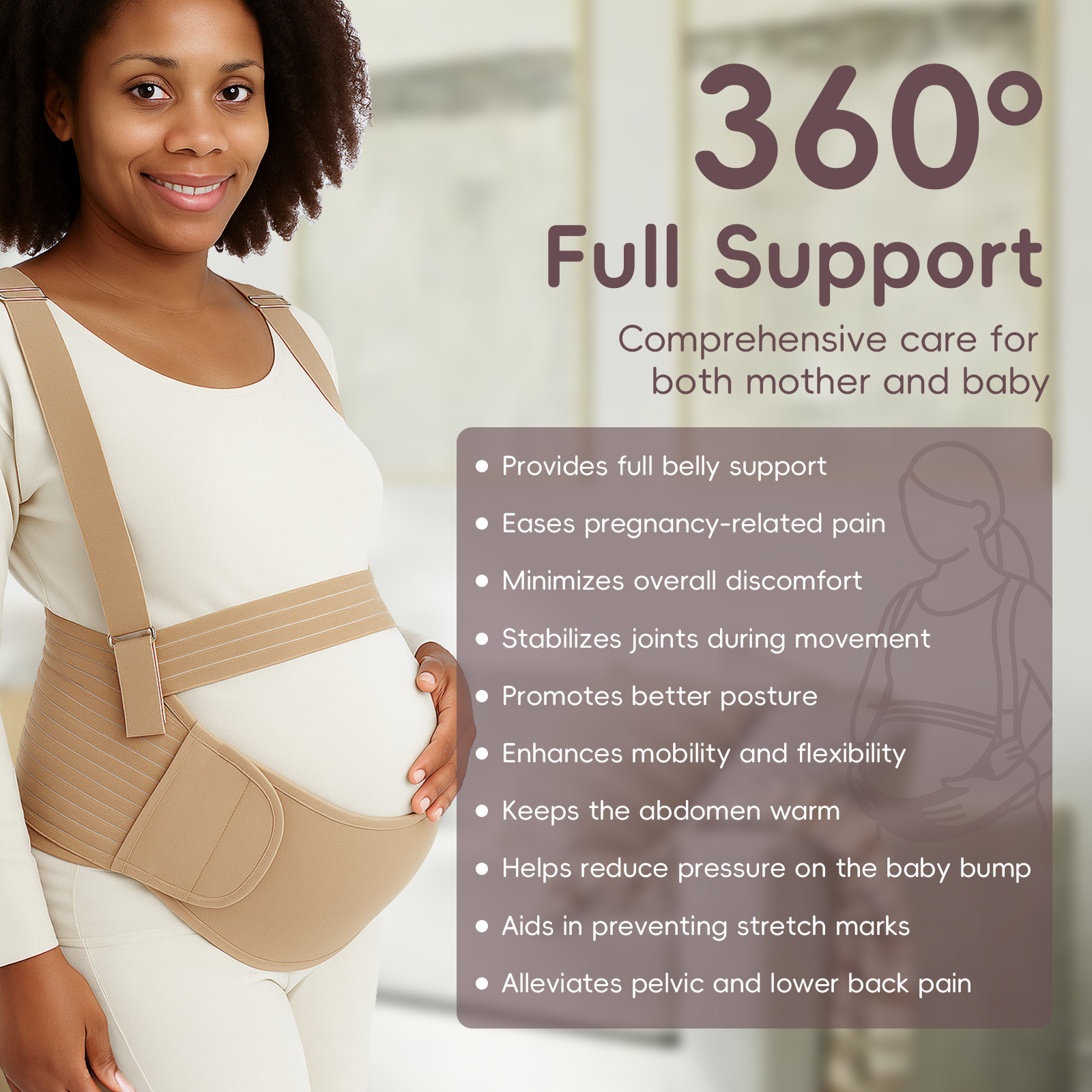 5-in-1 Maternity Support Belt for Pregnancy & Postpartum – Adjustable No-Slip Belly Band with Shoulder Straps, Breathable Mesh Fabric, Relieves Back, Pelvic & Hip Pain, Elastic Abdominal Strap with Cross-Back Design – Beige XL – Comfortable Lightweight Belly Support Belt for Labour, Recovery, Everyday Use