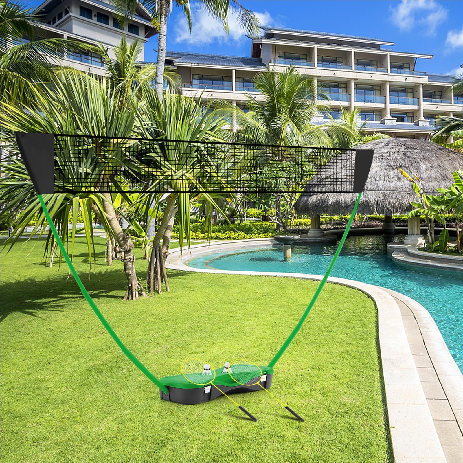 Image of Badminton Net Stand, Portable Shuttlecock Game With Rackets, 2 Shuttlecocks, Net & Storage Box, Complete Badminton Set For Badminton Tennis Volleyball For Indoor Outdoor