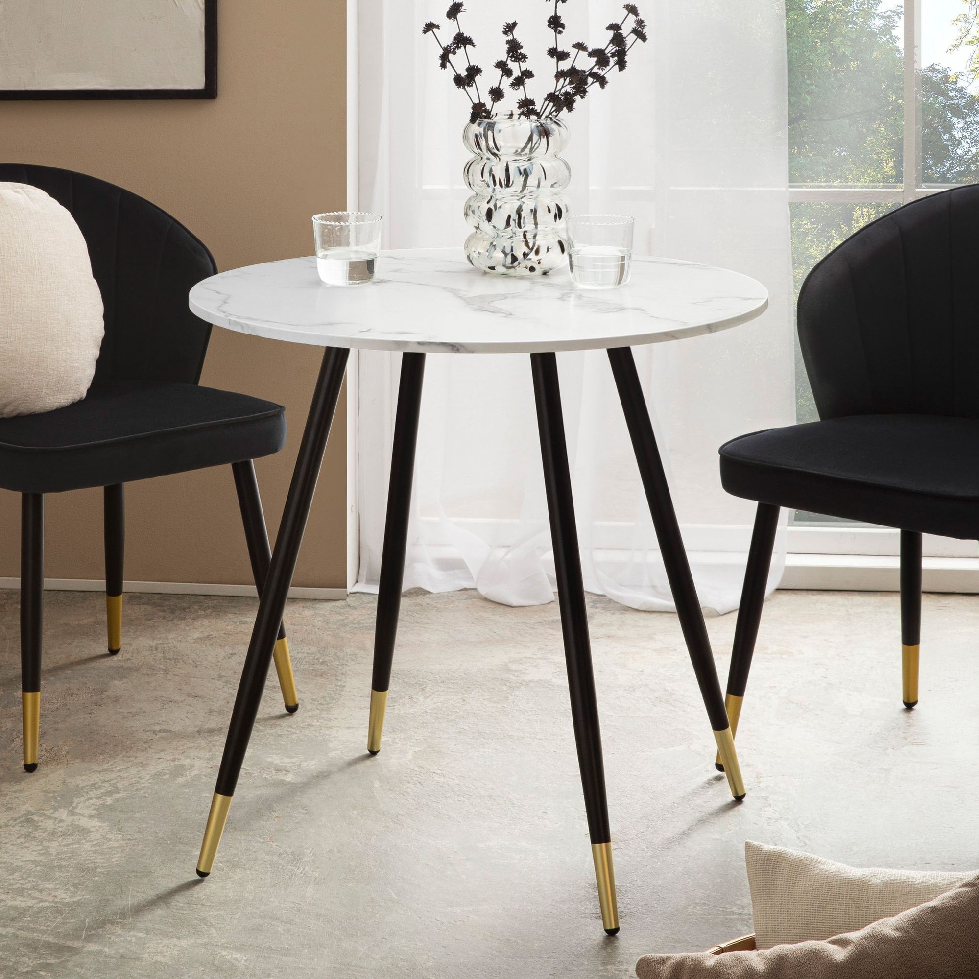 Dining Table 75x75x76 Cm Marble-optic Modern Dining Table, Kitchen Table With Metal Legs, Small Round Dining Table Living Room.