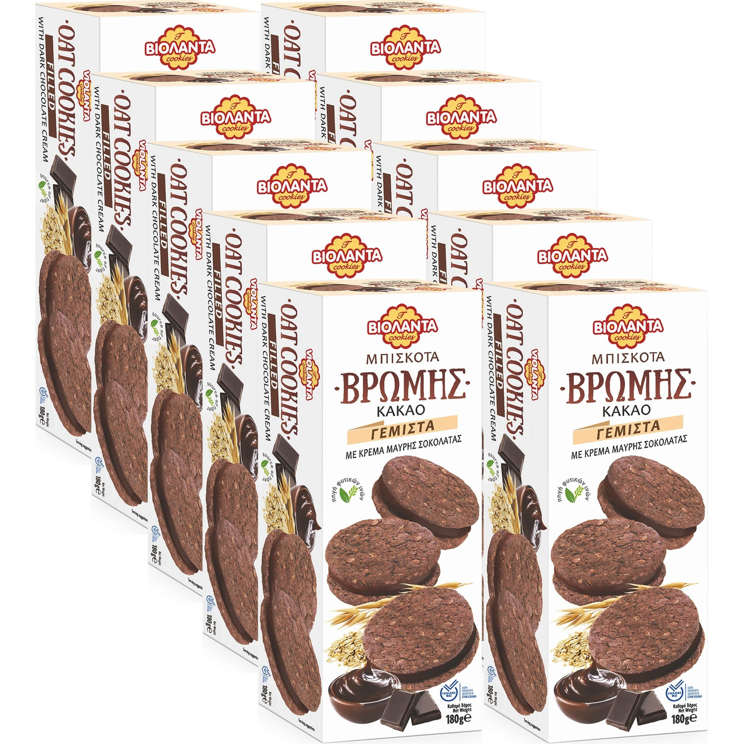 Image of Cocoa Oat Double Filled With Dark Chocolate Cream, High-fiber From Greece, 10×180g (1800g)