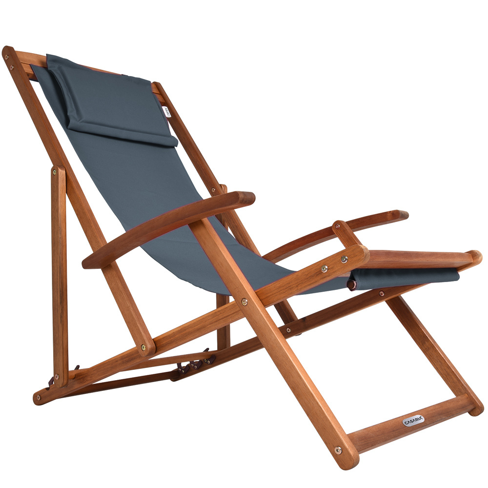 TEMU CASARIA® Tumbona de Sol de Madera Resistente a Plegable Ajustable Capacidad de Carga de 160Kg Reposacabezas Cojín Jardín Reclinable Acacia