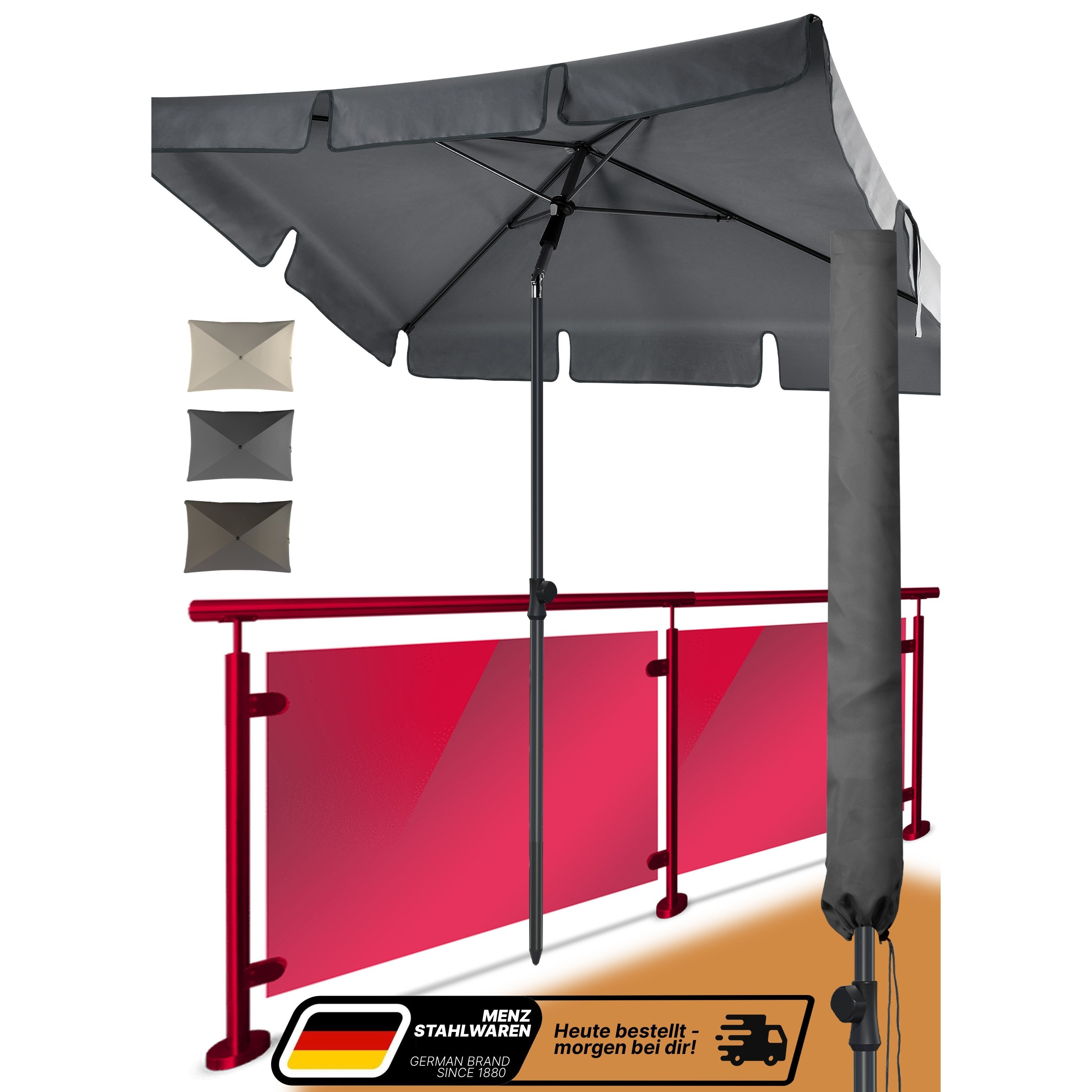 Balcony Sunshade - Rectangular 200x125 Cm, Upf 50+ With Protective Cover - Colors: /beige/taupe - For Balcony & Terrace