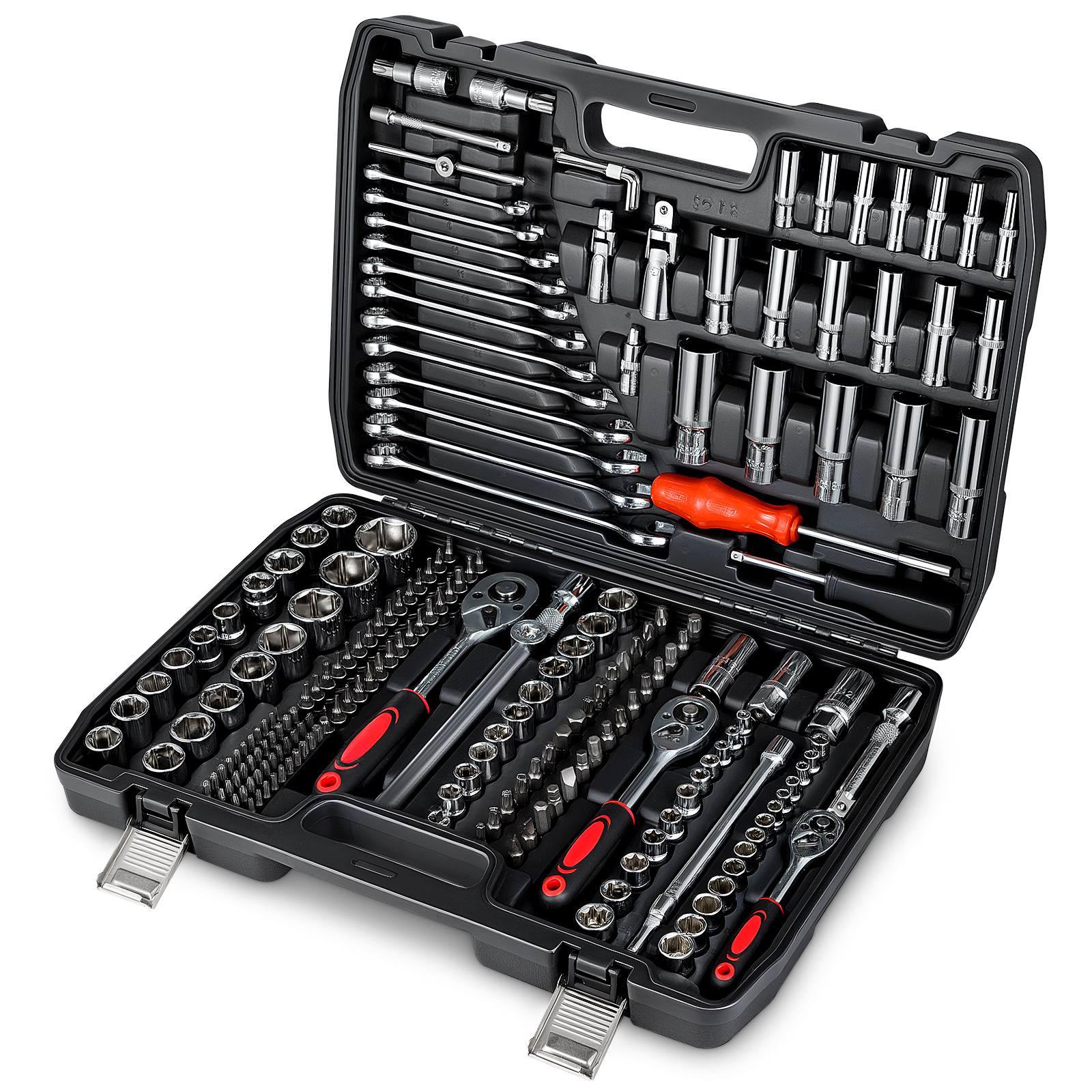 auto repair tool kit mechanic 216 piece set with ratchet sockets wrenches drill bits