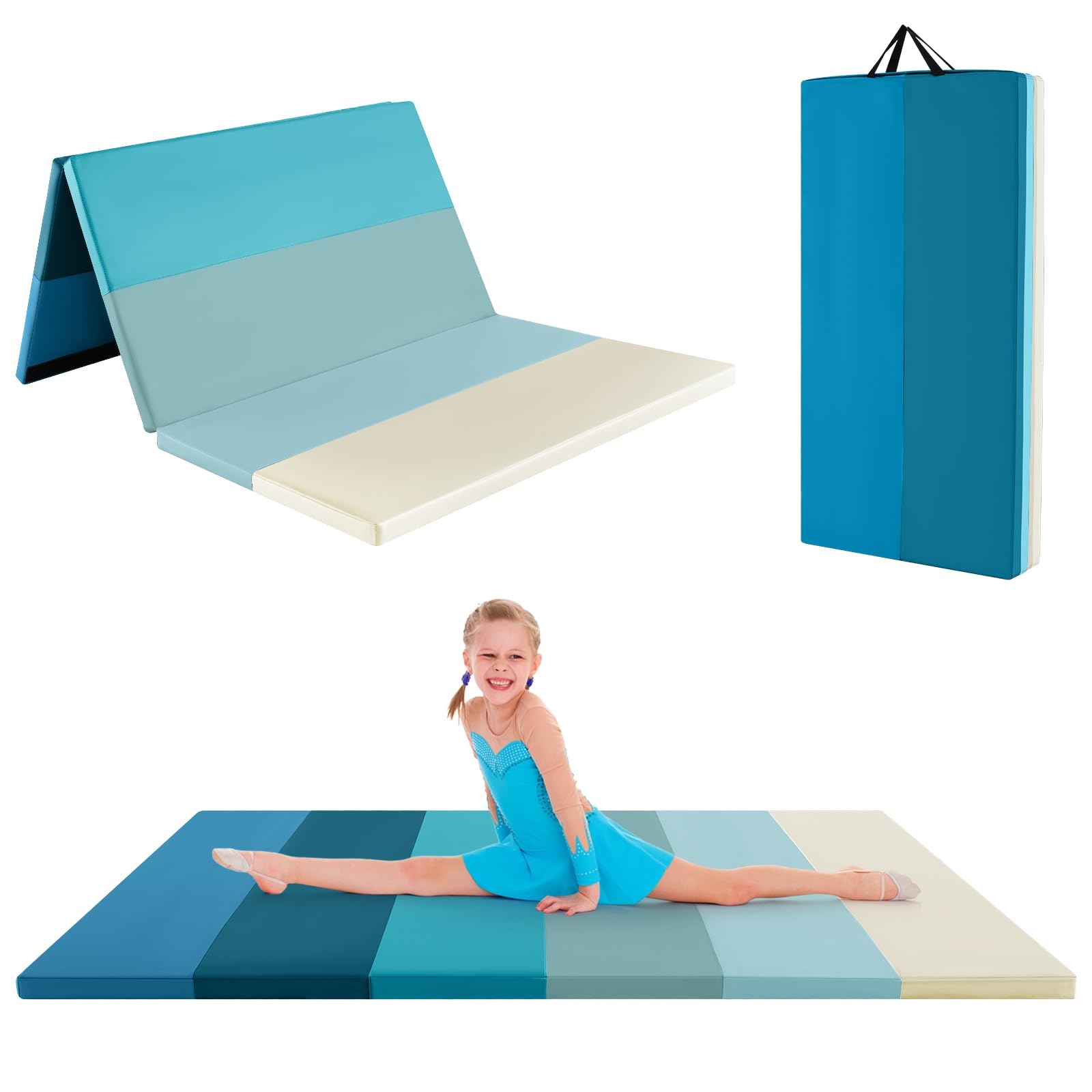 Image of Folding Gymnastics Mat, 180 X 120cm Soft Floor Mat, 5-fold Pu Foam Mat With Carrying Handle, Exercise Mat For Home Use For Kids And Adults