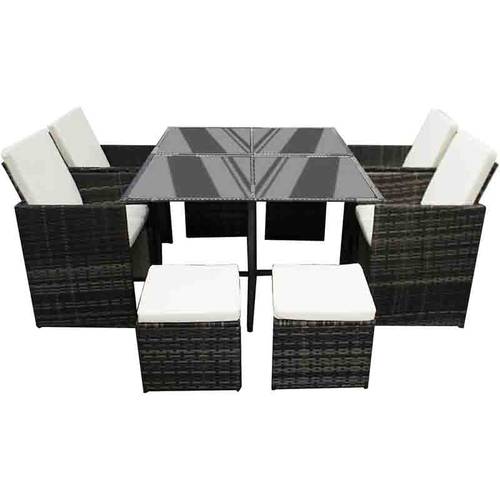 juego de muebles de jardín de rattán conjunto de mesa de comedor silla taburete 8 asientos patio