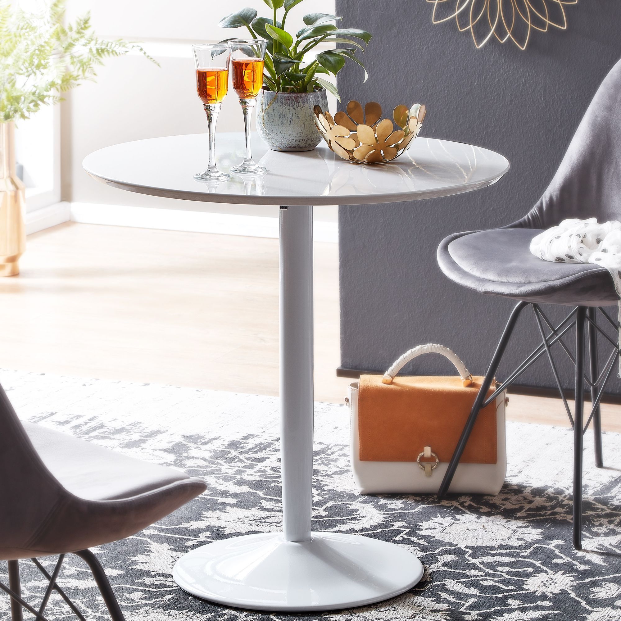 Image of Round Dining Table 75x75x74 Cm, Small Kitchen Table White High Gloss, Round Dining People, Modern Breakfast Table For Kitchen, Small Dining Room Table
