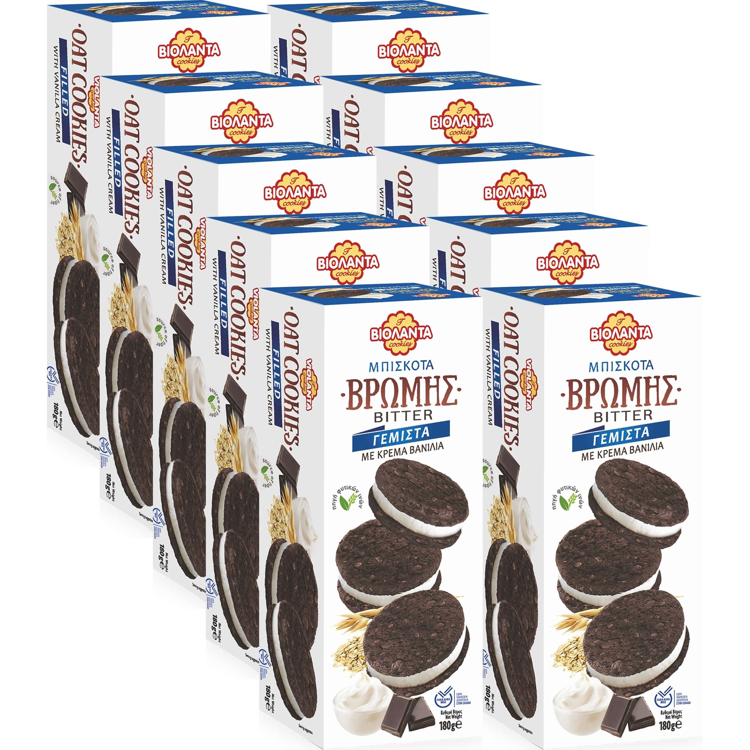 Image of Cocoa Oat Double Filled With Vanilla Cream, High-fiber From Greece, 10×180g (1800g)