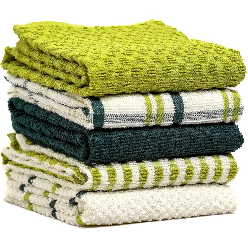 5 pack terry kitchen towels soft absorbent quick drying
