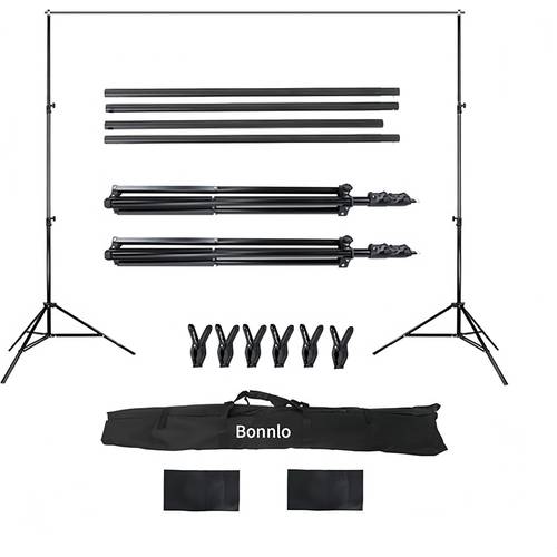 photo de l'article 2 x 3 m support de fond photo, support toile de fond réglable avec 3 pinces, un sac de transport et 2 sacs de sable, pour professionnel fond studio photo, photographie .