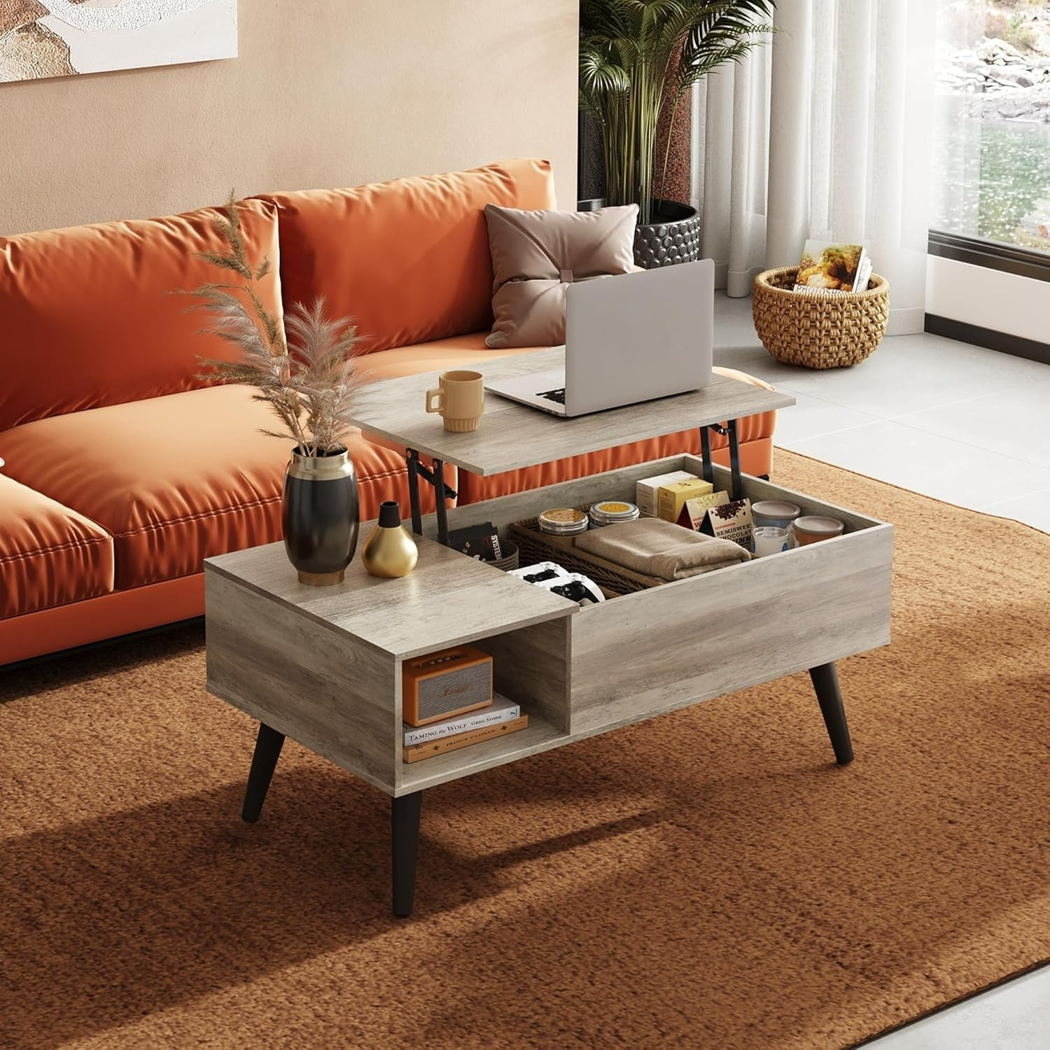 Height-adjustable Coffee Table, Extendible, Living Room Table With Large Hidden Storage Compartment, Lifting Plate, Coffee Table For Office, Sofa Table
