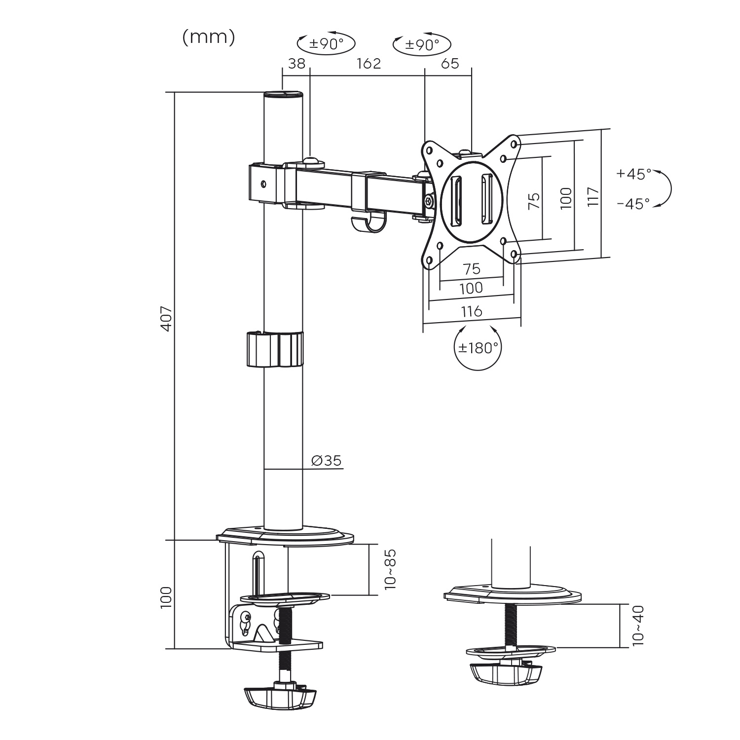 Image of Maclean Mc-572n Lcd Desktop Monitor Arm, Single Arm, Vesa Compatible 75 X 75 And , Supports 17-32" Monitors, 9kg