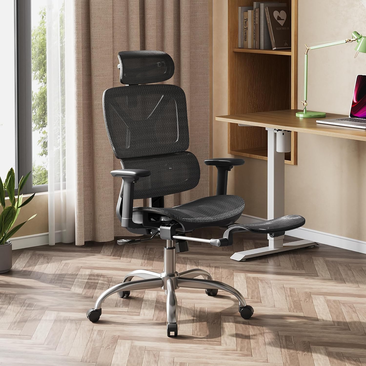 Ergonomic Office Chair With Footrests, High Backrest Adjustment, Sgs Class 4 Gas Springs, Comfortable Office Chair With Lumbar Support, Suitable For Home Office And Gaming Room.