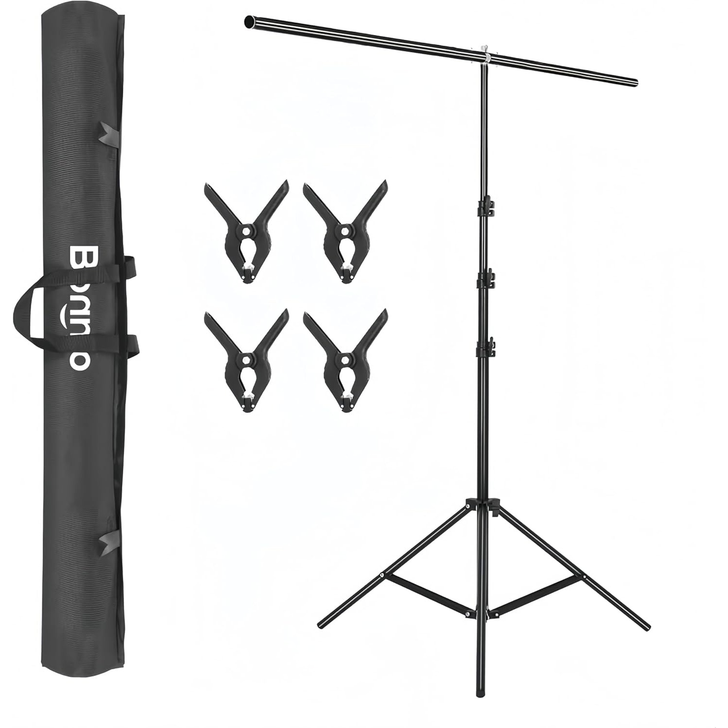 TEMU Bonnlo 2,6 x 1,5 m T- de Support Toile de Fond Photo, Support de Fond Trépied Réglable avec 4 Pinces, Un Sac à Main, pour Professionnel Fond