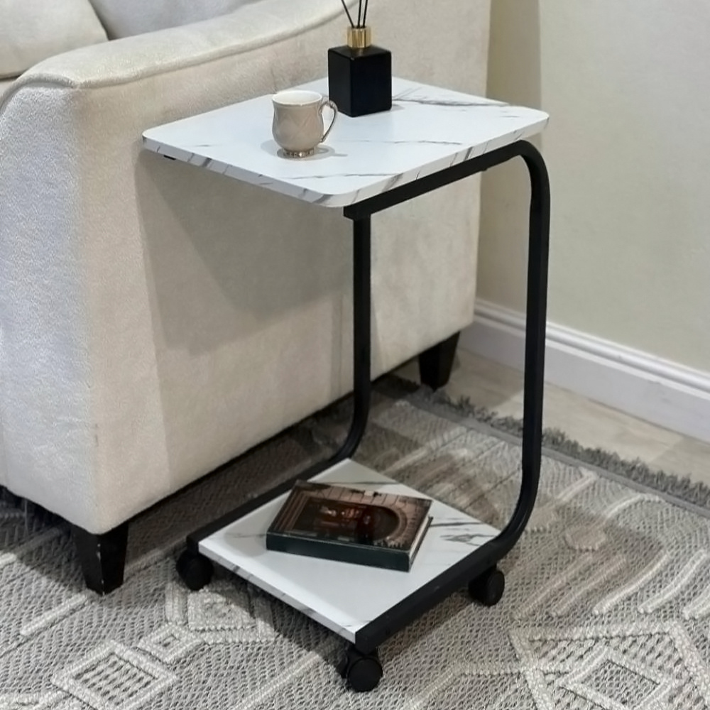 TEMU Side Table, Bedside Table, Sofa Side Table, Coffee Table, With Metal Frame, Marble Effect Tabletop, Slim Sofa Side End Table For Bedroom, Living