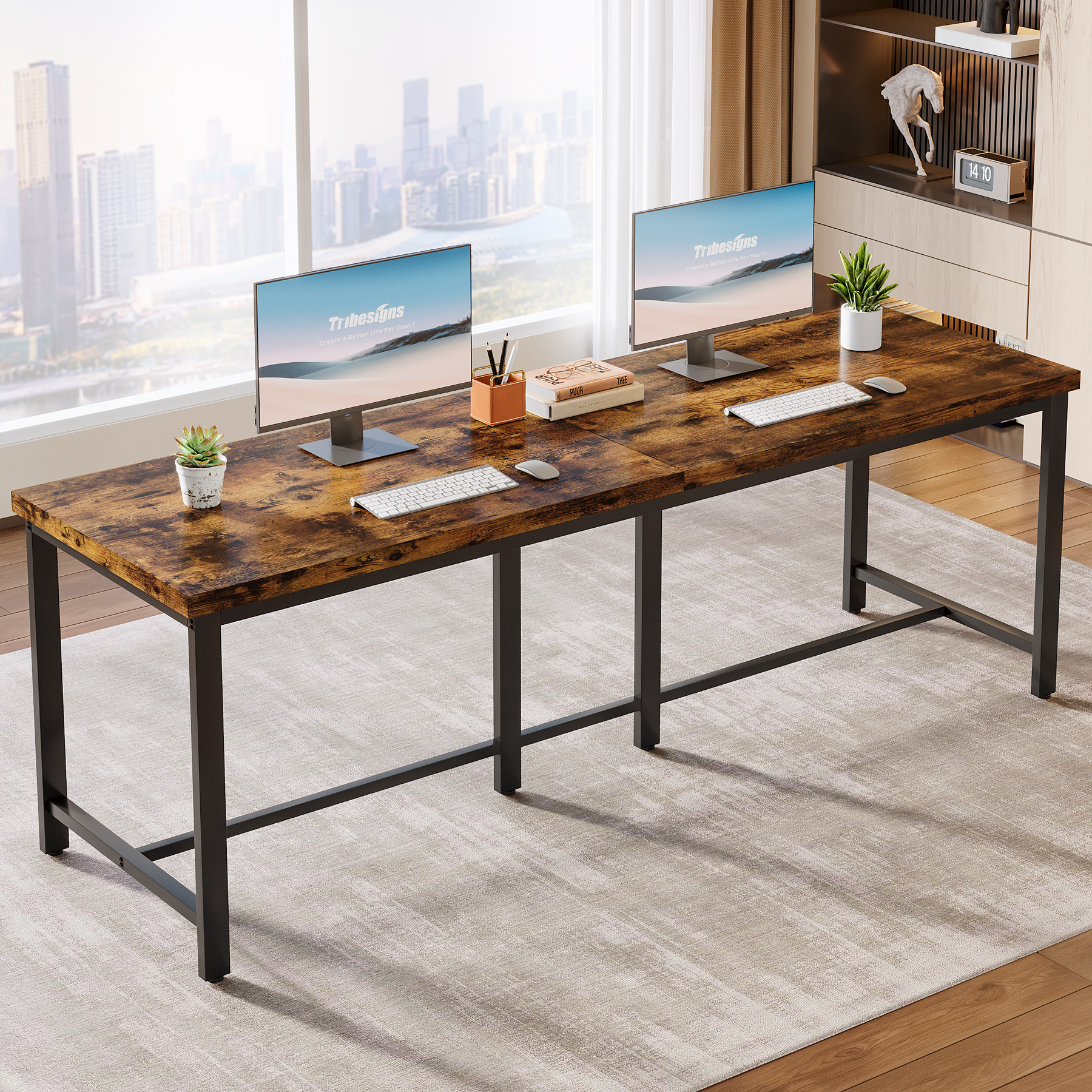 200x60 Cm Extra Long Computer Desk For 2 People, Double Long Desk, Double Desk For Home Office, Office Table For Study, Bedroom, Home Office