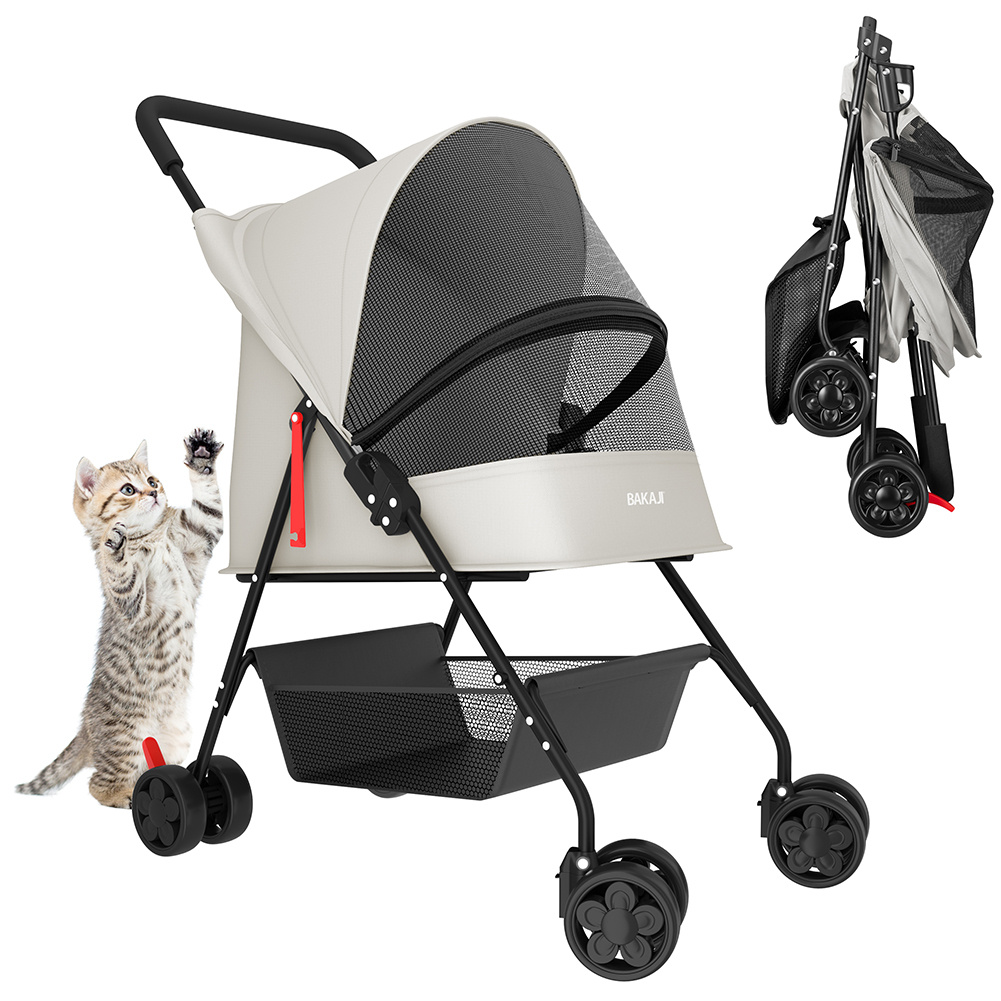 TEMU Carrito de BAKAJI para animales domésticos, carga 15Kg, carrito plegable para perros y gatos con cesta de almacenamiento y ruedas con candado,