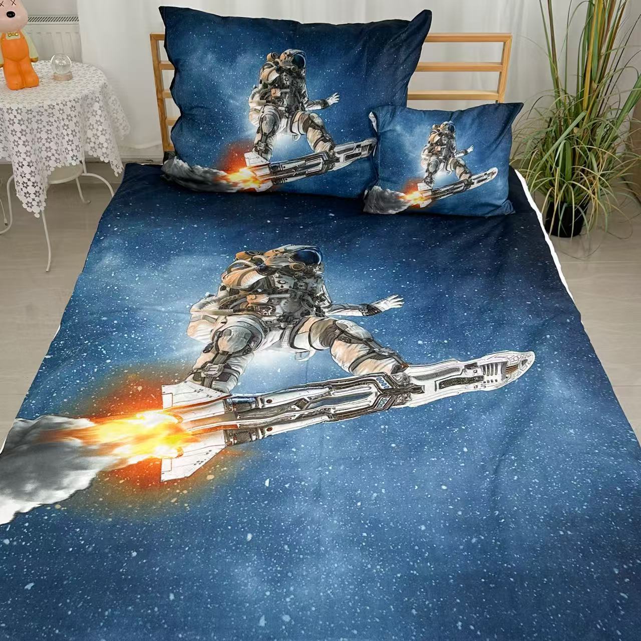 TEMU Space Surfing Astronaut 3pcss Bed Sheet Set - 3pcss Bed Sheet Set, Astronaut Bed Sheet, Space Surfing