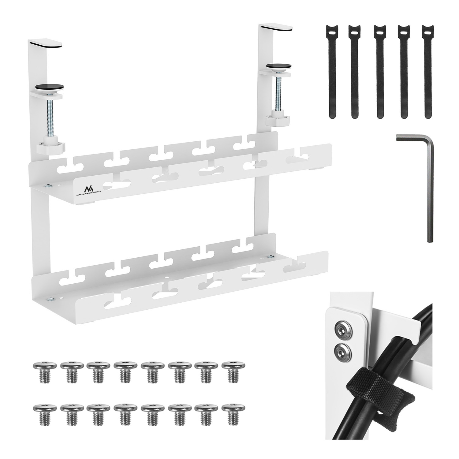 Cable Organizer Under The Desk, White, Universal Set, Max. Load 5kg, 2 Levels, Maclean Mc-104 W