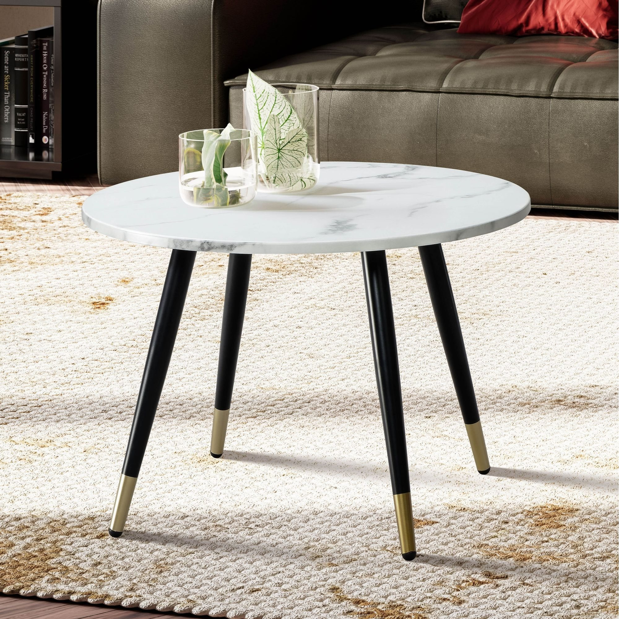 Image of Coffee Table 60x60x41 Cm With Marble Optic Modern, Design Living Room Table With Metal Frame, Round Side Table, Side Table Living Room