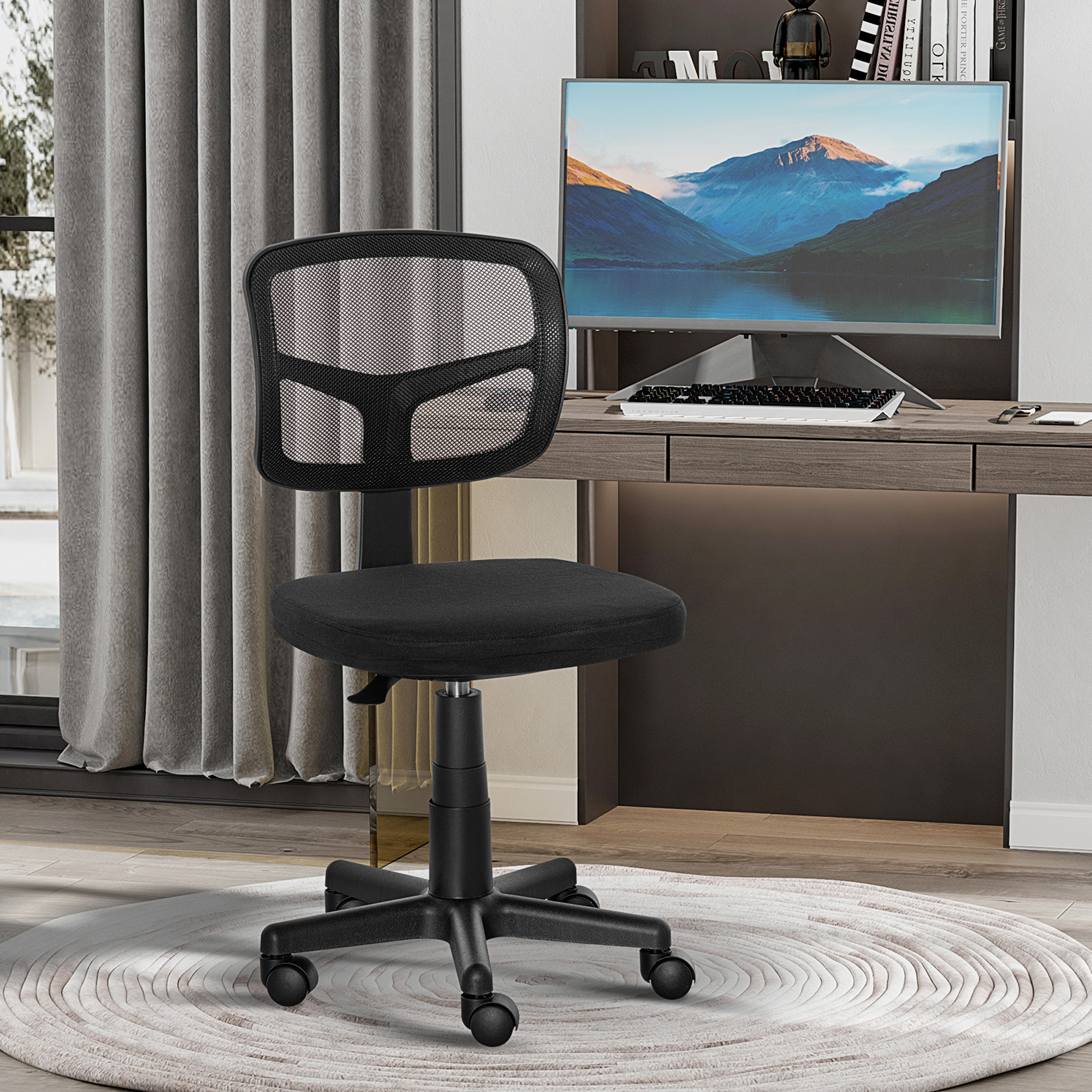 Ergonomic Office Chair, Height-adjustable Swivel Desk Chair, Space- Padded Computer Chair For Home Office, Office, Black
