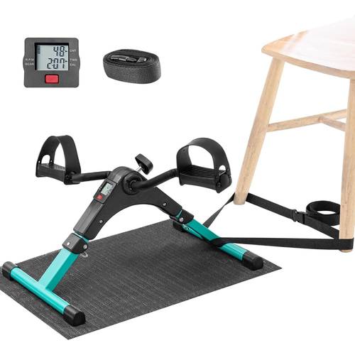 mini exercise bike pedal exerciser with lcd display leg exercise machine portable folding trainer adjustable fitness exercise equipment with non slip mat and fixed strap