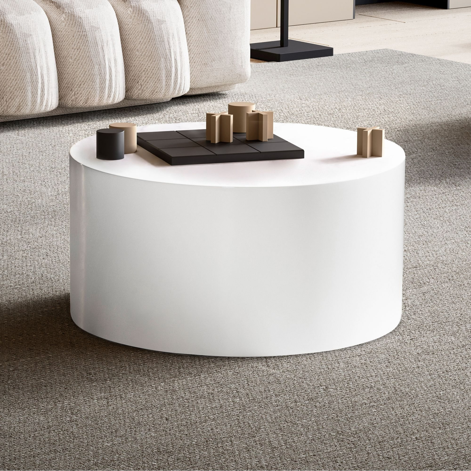 Coffee Table 60x60x30 Cm White High Gloss, Round Living Room , Minimalist Lounge Sofa Table, Modern Coffee Table