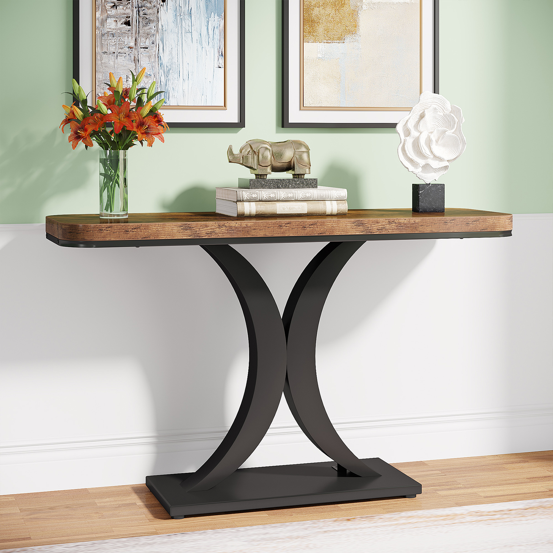 Console Table, Industrial Entrance Table For Entrance Area, 100 Cm Narrow Sofa Table Side Table For Living Room, Rustic Brown