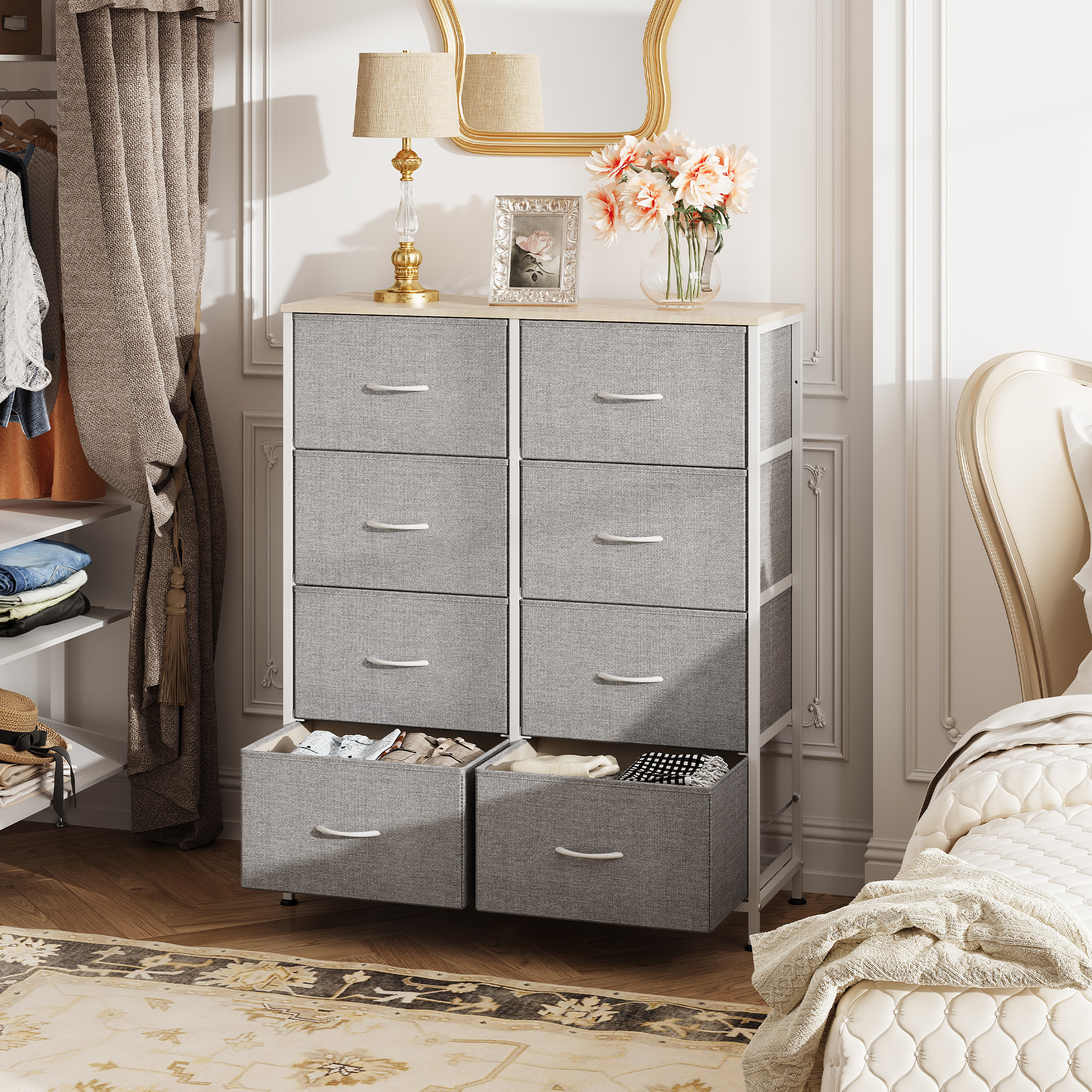 Image of Fabric Chest Of Drawers With 8 Drawers, Chest Of Drawers For Bedroom, Chest Of Drawers Living Room With Sturdy , /black
