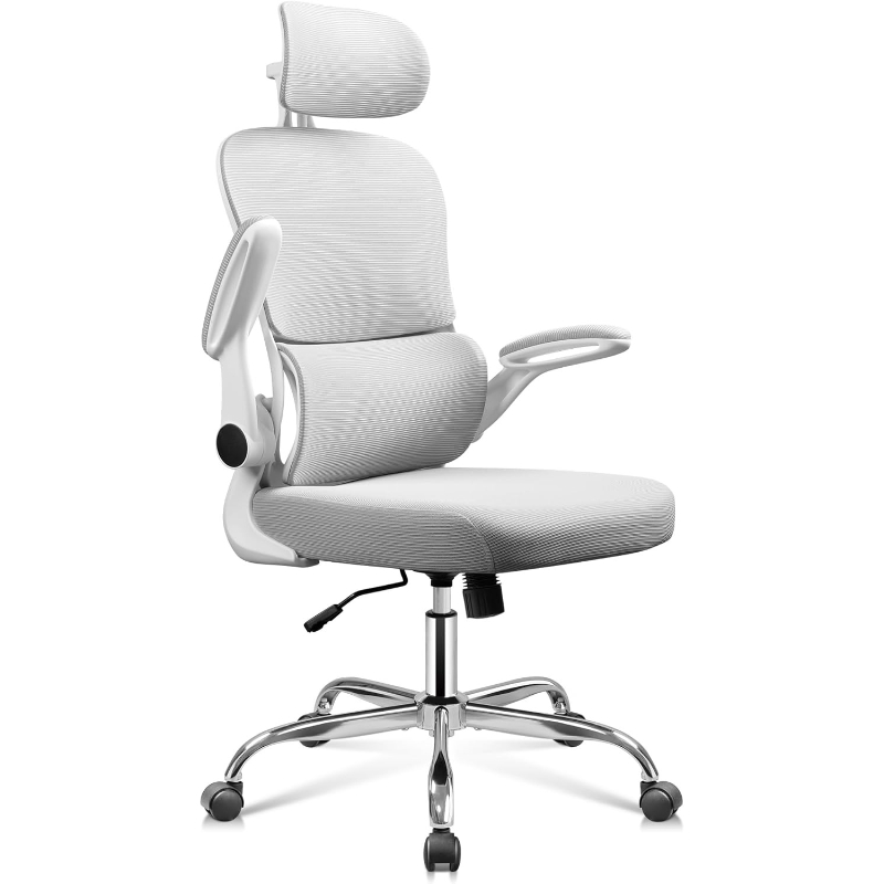 Ergonomic Office Chair With Adjustable Headrest, Lumbar Support, And Folding Armrests, Breathable Mesh Cover For Home/office, Black