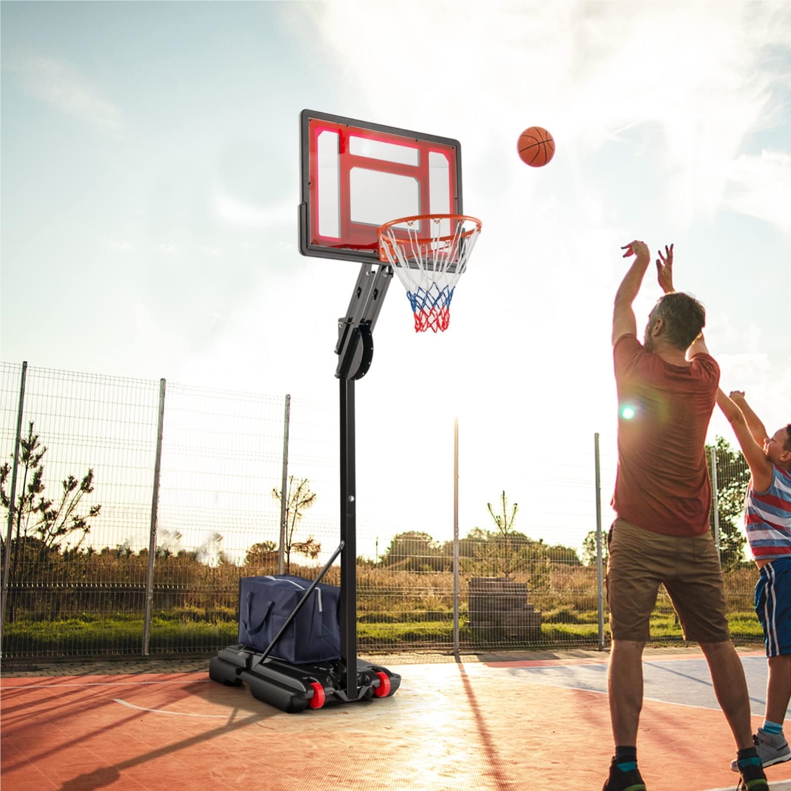 Image of Basketball Stand 105 - 260 Cm Height Adjustable, Outdoor Basketball Hoop With Stand & , Hoop System With Weight Bag, Mobile Basketball For Kids, Teenagers