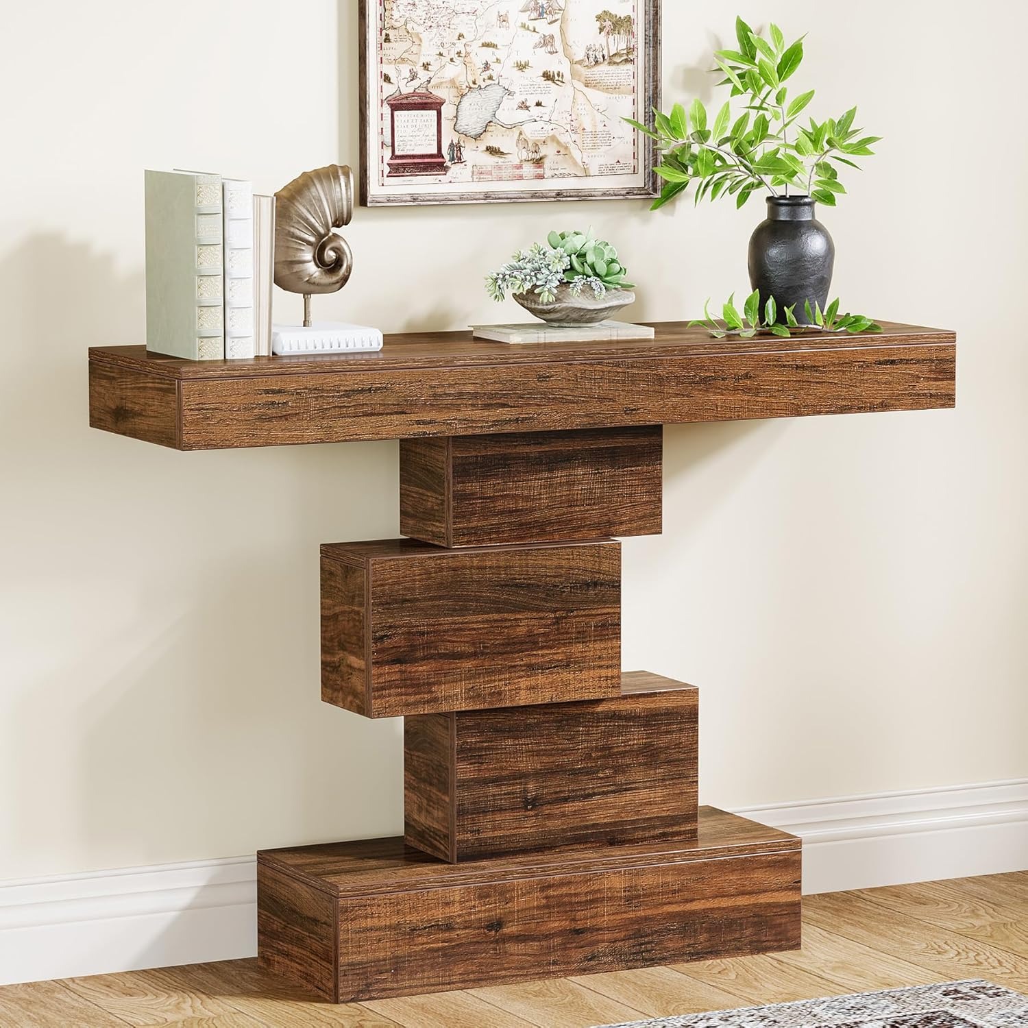 E-shop Konsolentisch, 30 x 80 cm, Flurtisch mit markantem Designfuß, schmaler Holzbeistelltisch, Sofatisch für Wohnzimmer, Flur, Schlafzimmer,