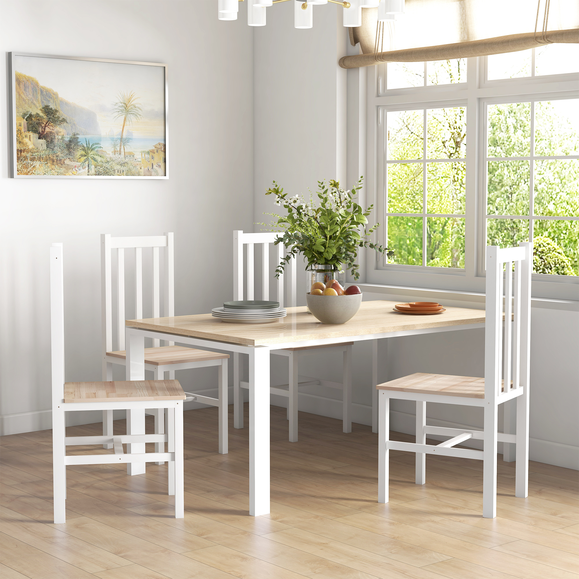 Image of 4-piece Dining Chair Set With Backrest, Wooden Legs, Armchair, Chairs For Kitchen, Living Room, Or Dining Table, Natural Finish