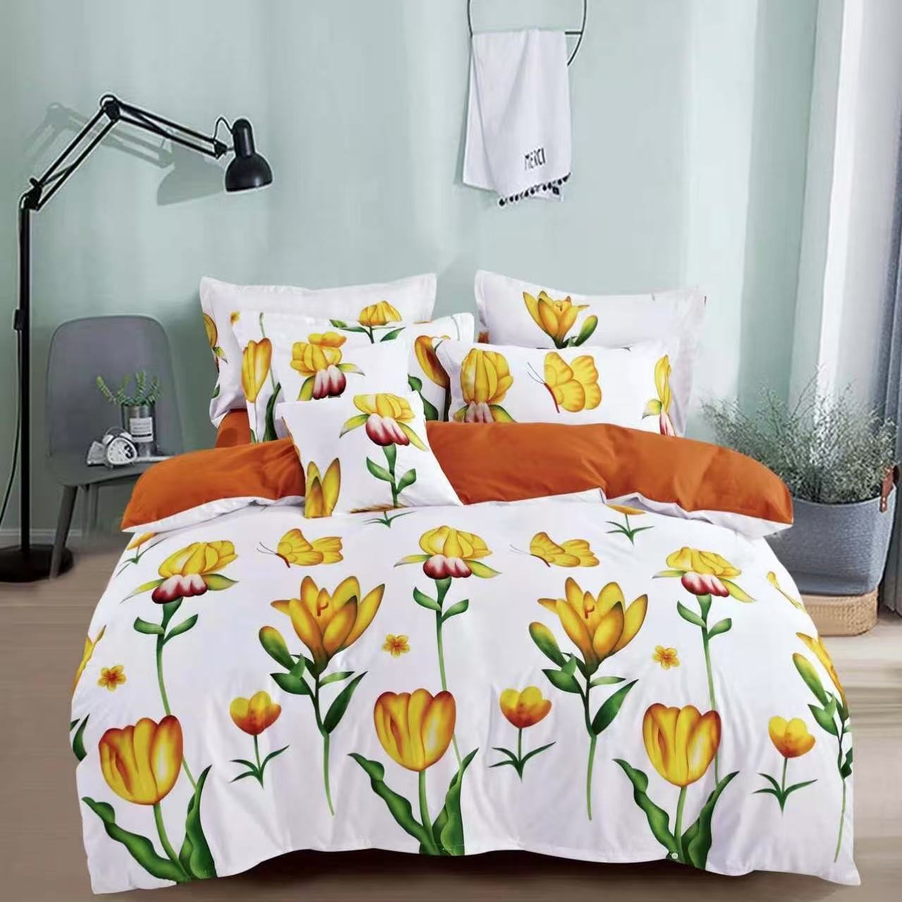 TEMU Yellow Tulip 3-piece Bedding Set - Tulip Bedding, Floral Bedding, Summer Bedding, Yellow And White Bedding