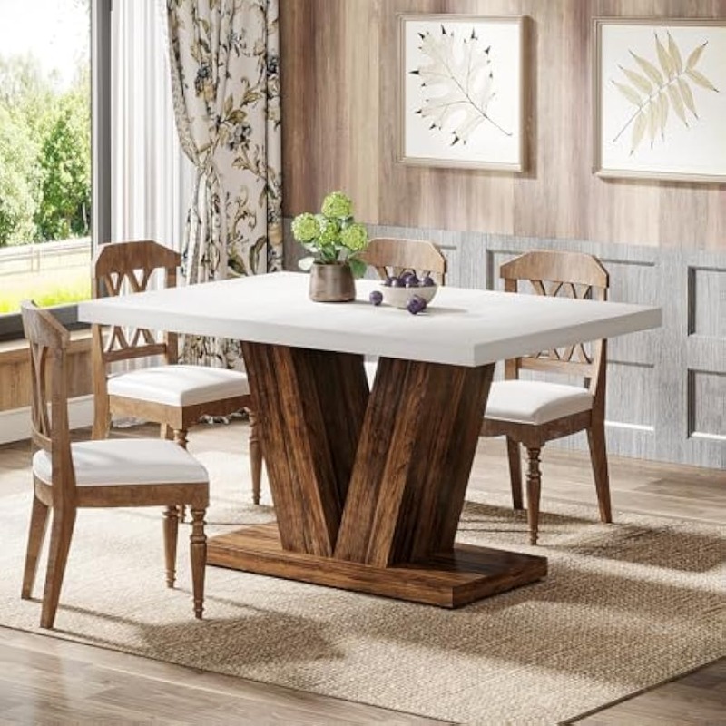 4-person Dining Table, 120cm Kitchen Table With , Farmhouse Wooden Dining Table For Home, Dining Room