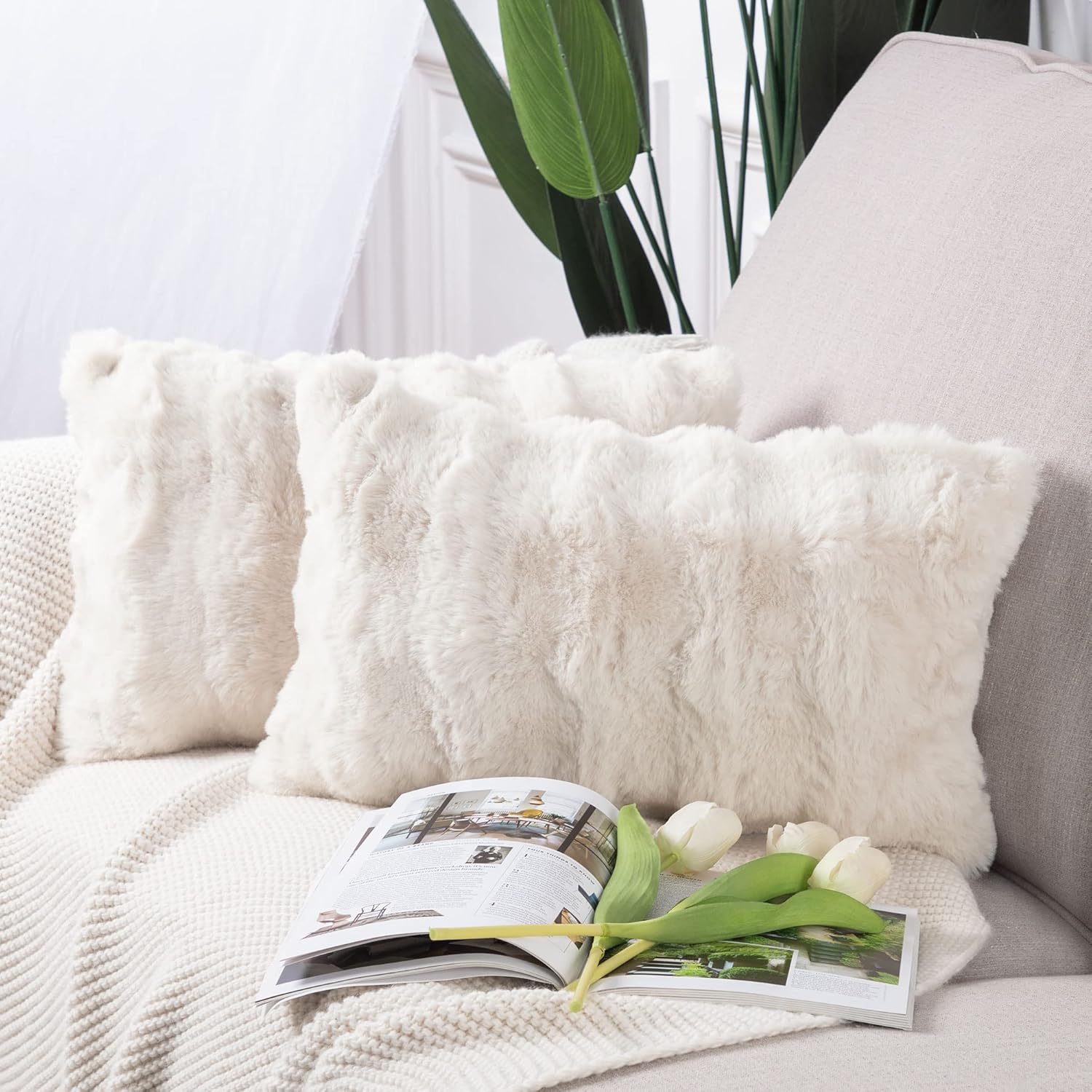TEMU 2pcs Cushion Covers 30cmx50cm Decorative Thick Plush Throw Pillow Covers Cases, Fluffy Soft Thick Plush Pillowcase, Decorative Cushion Cover For