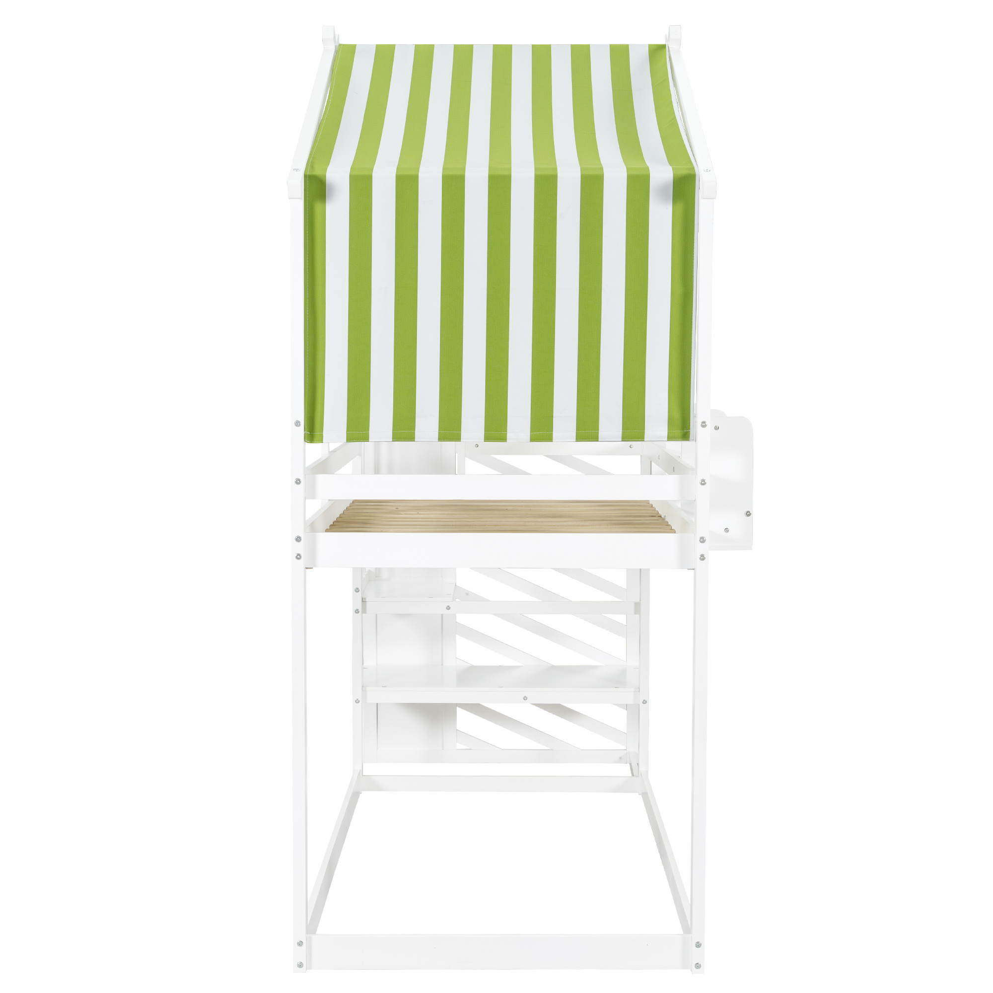 Kids & Teens Bunk Bed 3ft (90x190cm) | White & Green | Corner Stairs + Decorative Canopy + Mini Book Nook | Pine + MDF + Plywood