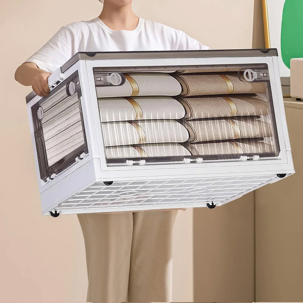 2-Pack Large Clear Storage Bins with Wheels & Lid