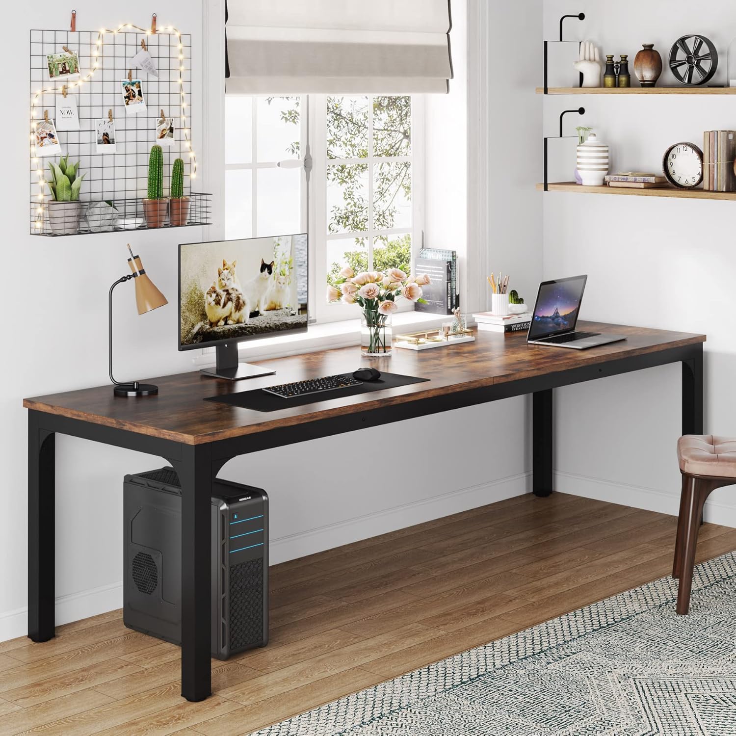 Vintage Computer Desk, 200 X 70 X 75 Cm, Double Long Desk, Pc Table, Office Table, Work Table, Dining Table, Office Furniture, Computer Desk, Conference Table For Home Office, Rustic Brown