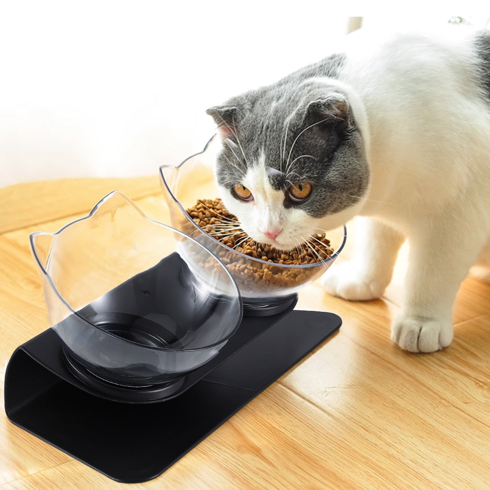 TEMU Cat Bowls With Raised Stand, 15º Tilted Platform Feeder, Raised Feeding Double Bowl With Stand, Removable And Easy To Clean Transparent Bowl For