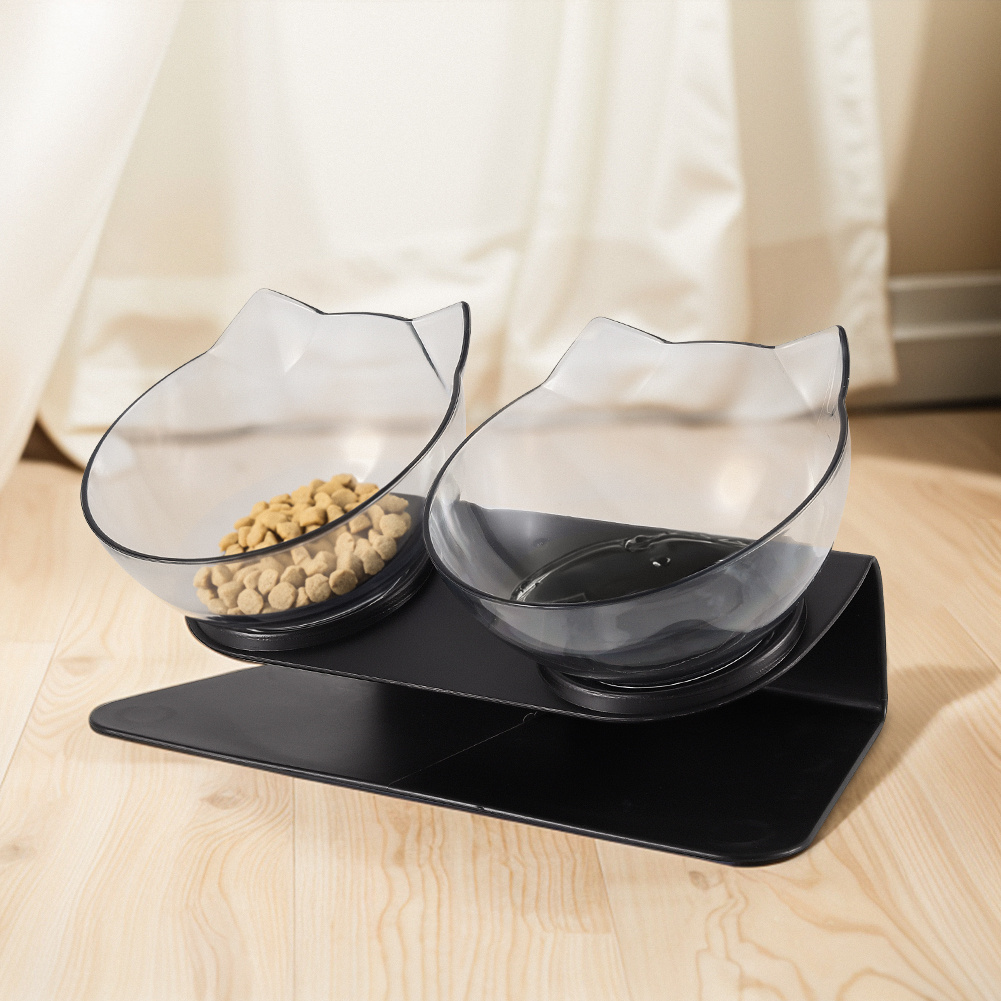 TEMU Cat Bowls, 15°tilted Platform 2 Bowls Cat Feeder Raised Cat Feeding Station With Black Stand, , Durable, Comfortable Eating Angle Pet Food Water