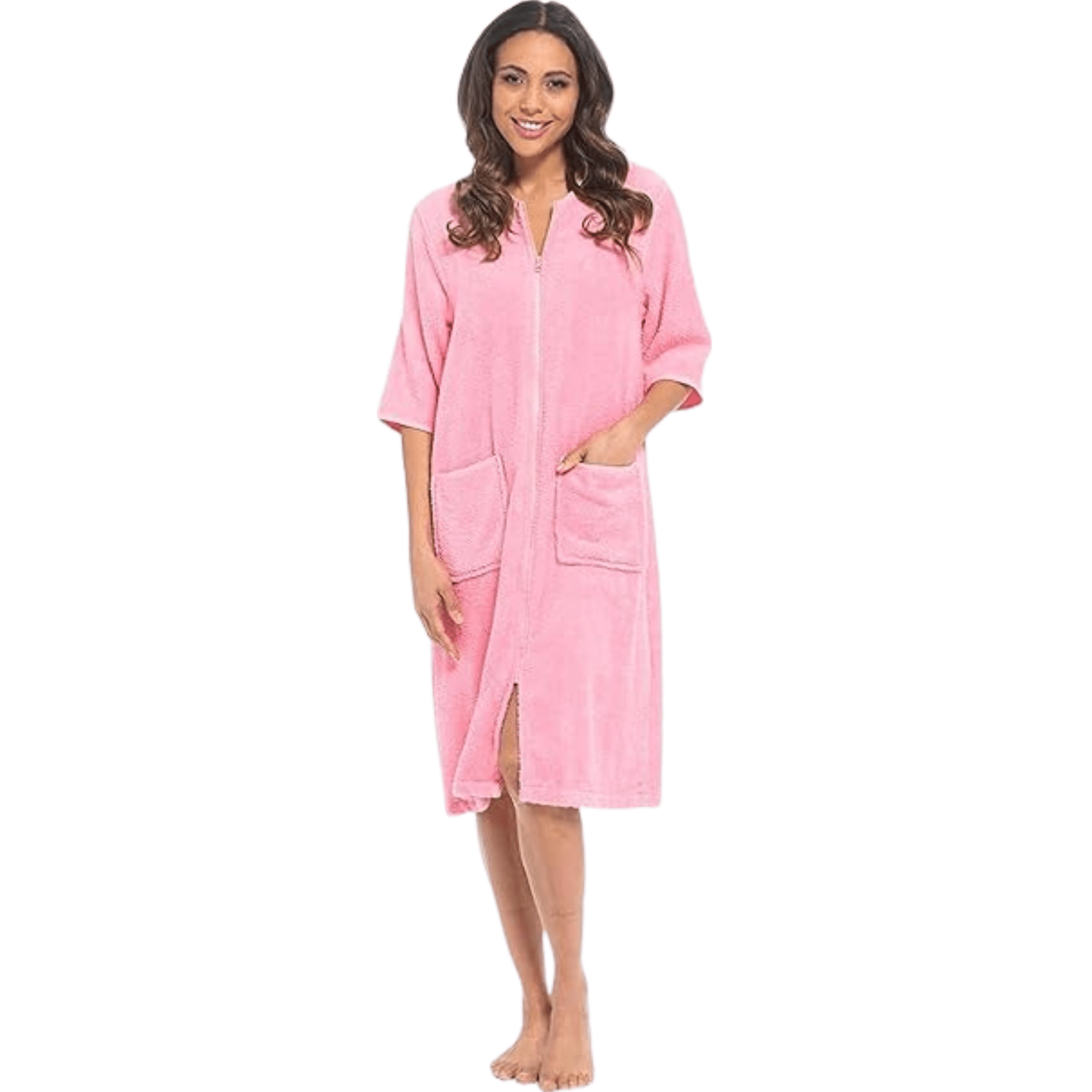 Kraftd 100% Cotton Zip Up Dressing Gown for Women – Luxury Terry Towelling Bathrobe with Full-Length Zipper