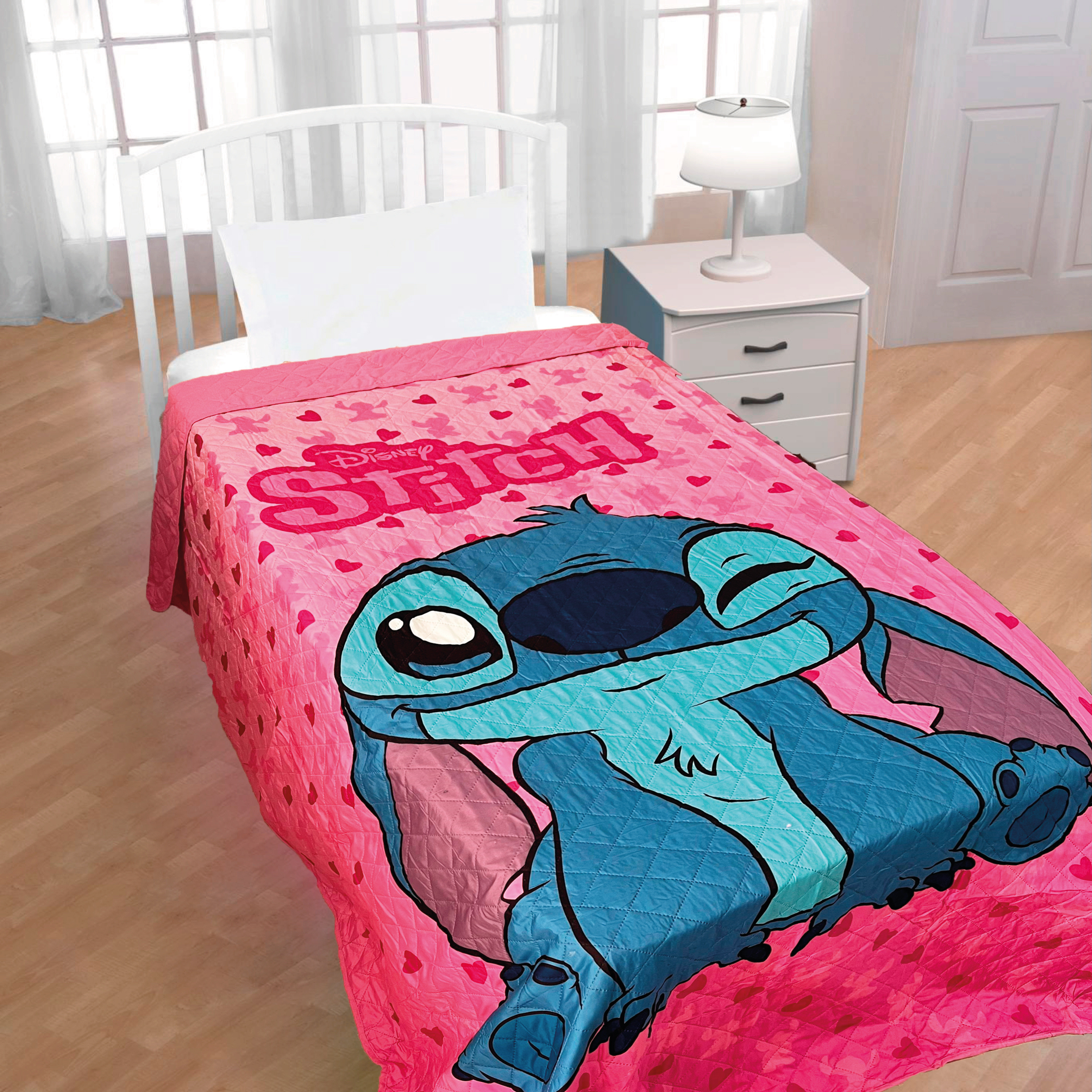 TEMU Stitch - Colcha Stitch Rosa Verano Disney 170 x 250 Cm (Cama 90 - 105 Cm) Lilo Stitch Rosa